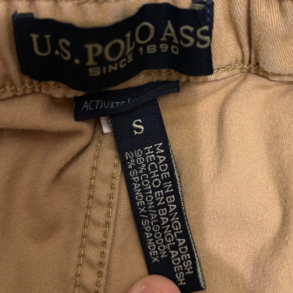 US Polo Assn Mens Khaki‎ Chino Stretch Shorts Elastic Waist Drawstring Size S